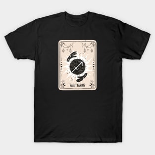 Sagittarius  zodiac symbol card with fortune teller mystic hands. T-Shirt